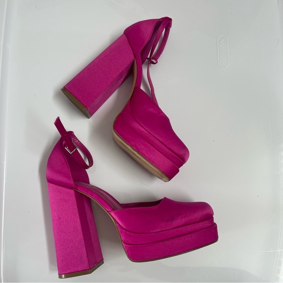 Mango Satin Platform Heel Fuschia Size 7 - Picture 5 of 5